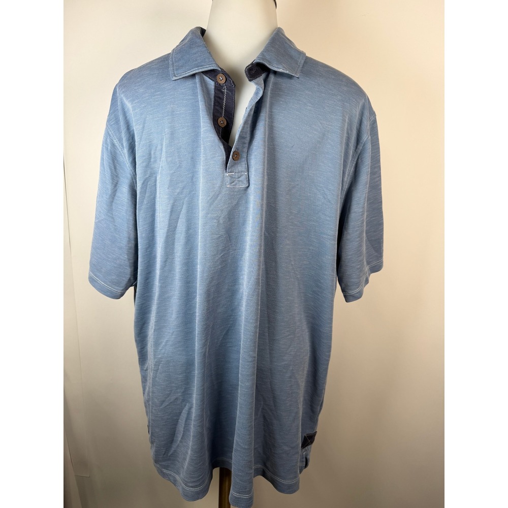 Orvis Mens Blue Slub Knit Short Sleeve Polo Shirt Large Casual Classic Fit